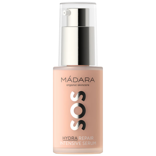 Mádara SOS Hydra Repair Intensive Serum bottle on a white background