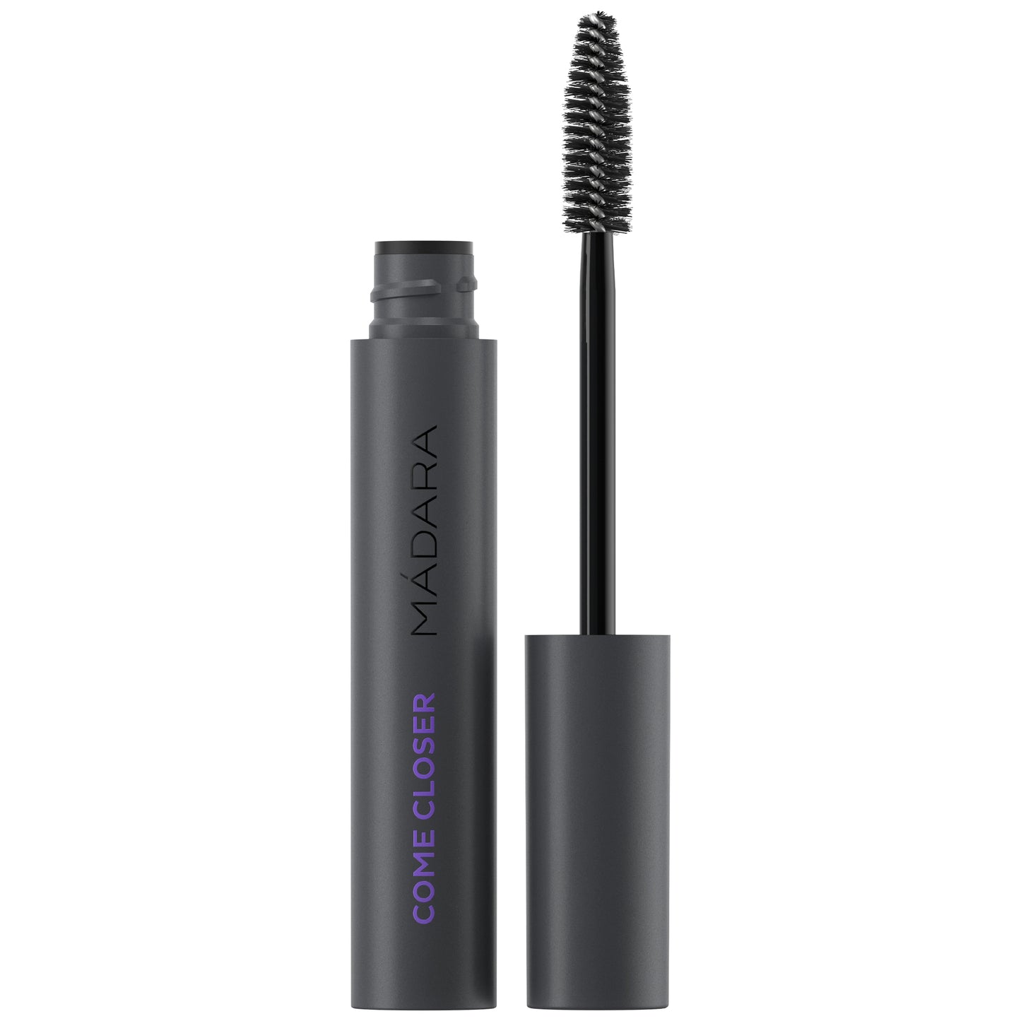 MADARA infinite mascara come closer with grey tube and brush on a white background