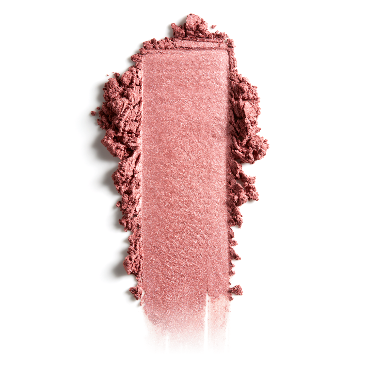 Rosebud mineral blush swatch with scattered powder on a white background