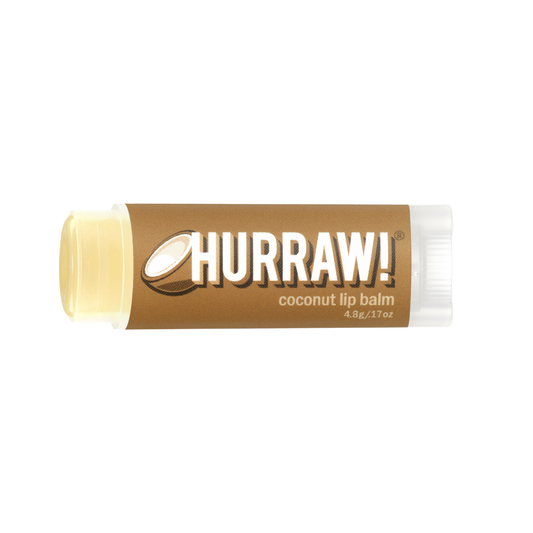 Hurraw! coconut lip balm on a white background