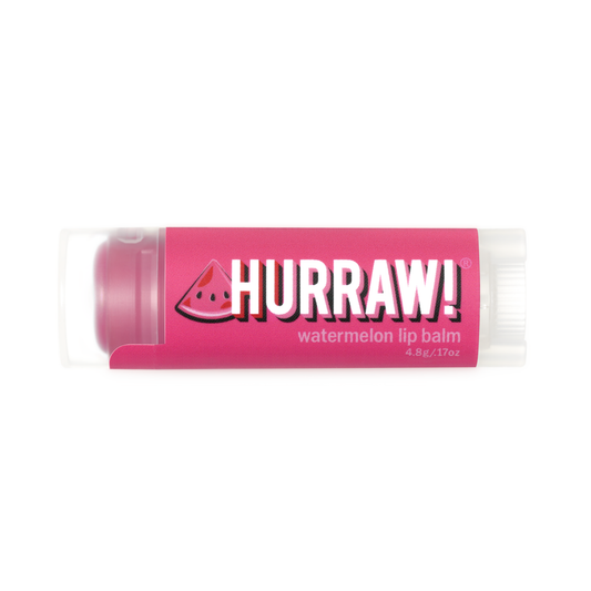 Pink Hurraw! watermelon lip balm on a white background