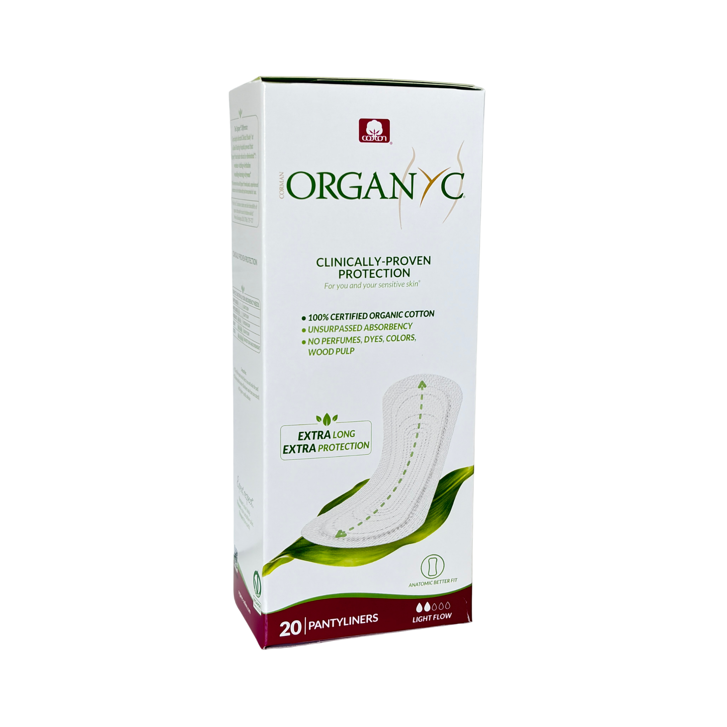 Organyc panty liner maxi packaging on a white background
