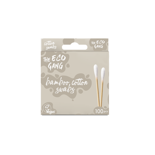 Pack of bamboo cotton swabs by The Eco Gang on a white background
