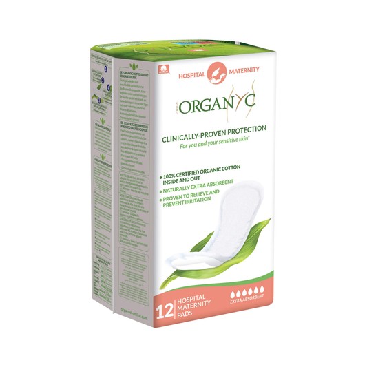 Organic hospital postpartum pads packaging on a white background