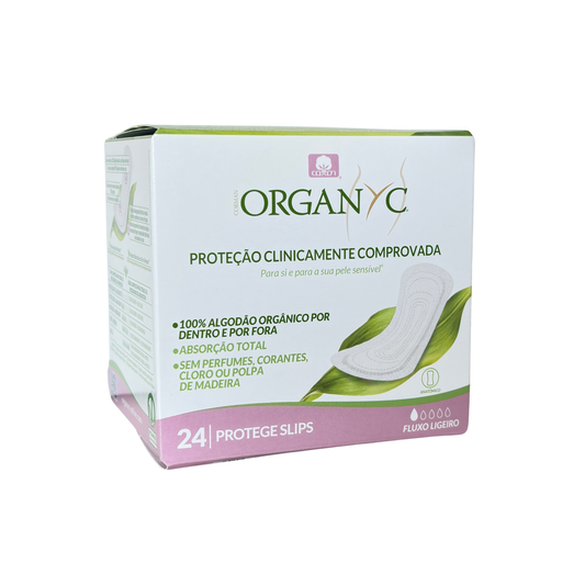 Organic folded panty liners on a white background