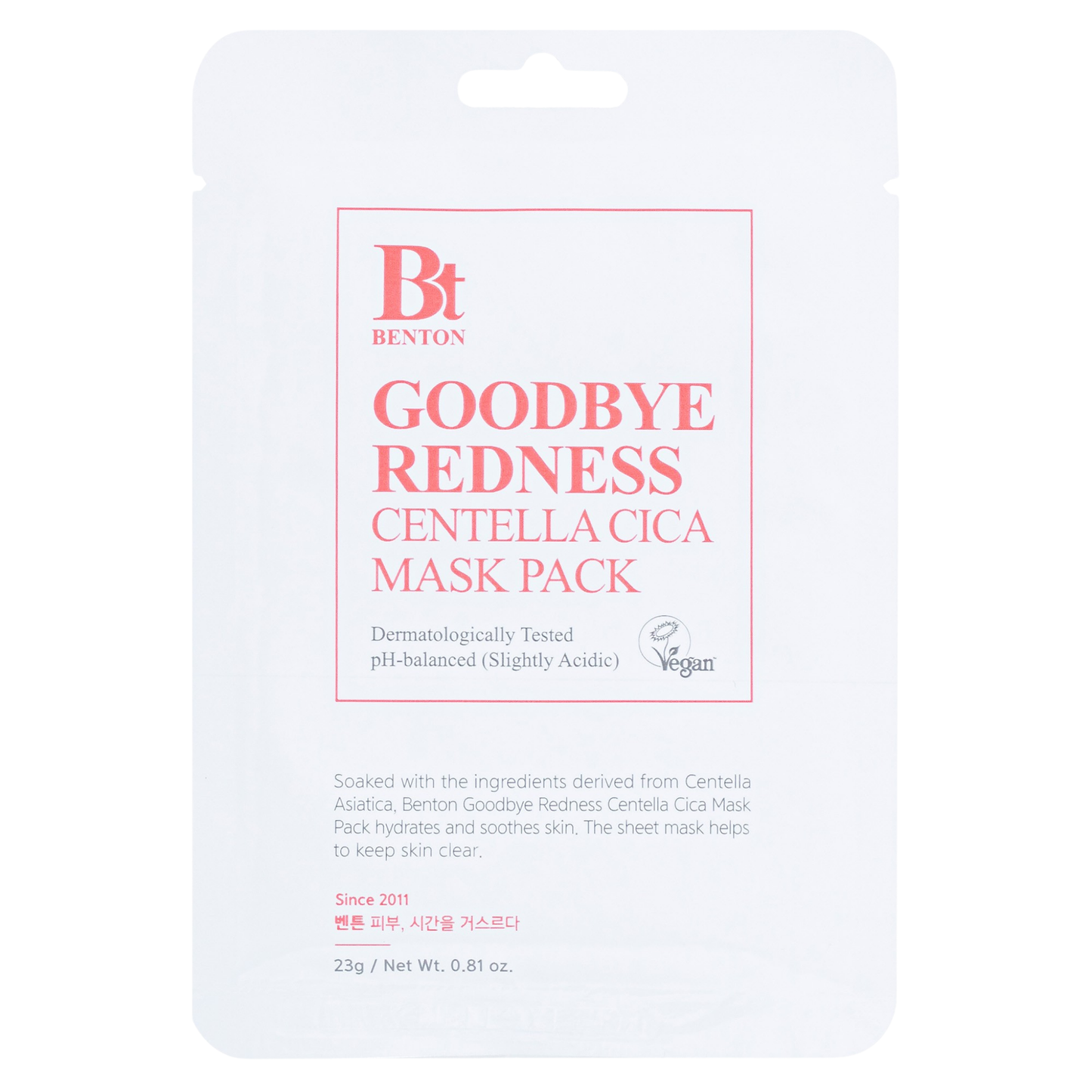 Benton Goodbye Redness Centella Cica Mask Pack packaging on a white background